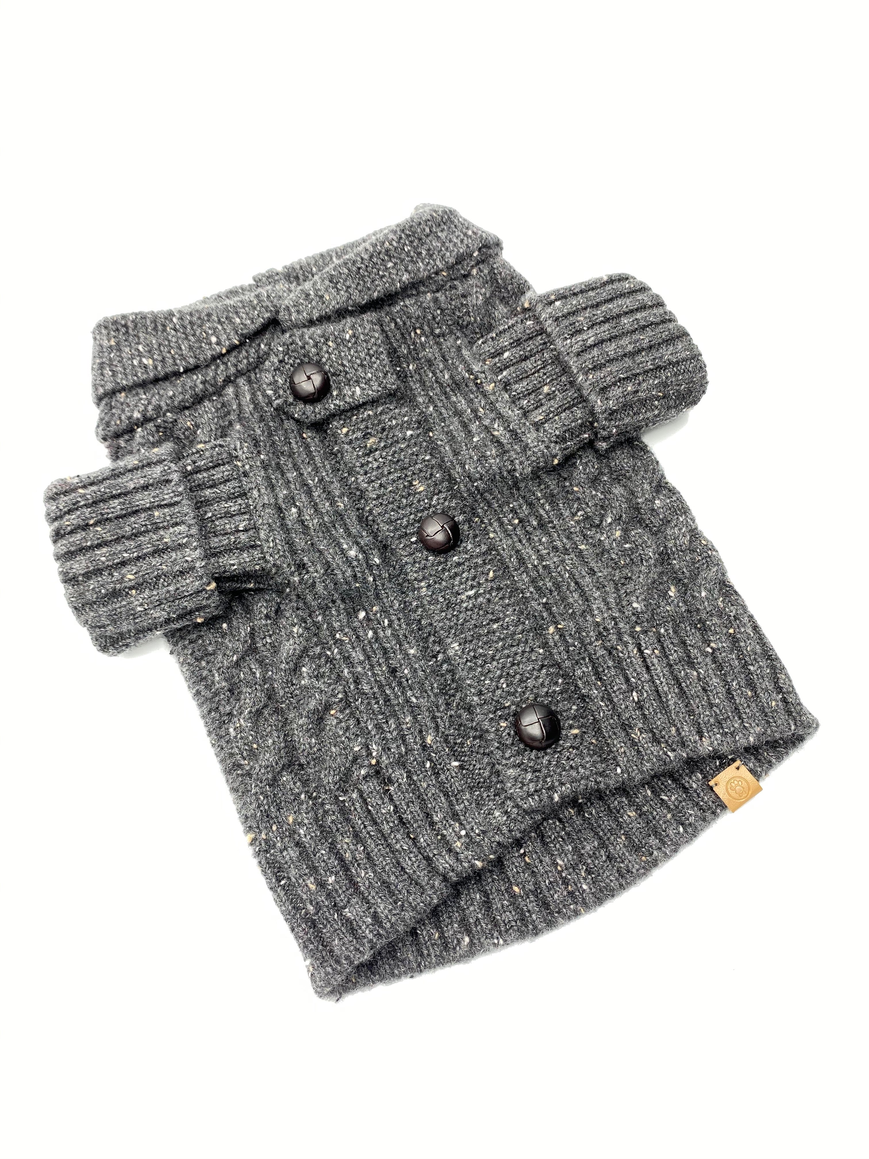 Brooklyn 100% Cashmere Dog Cardigan, Charcoal