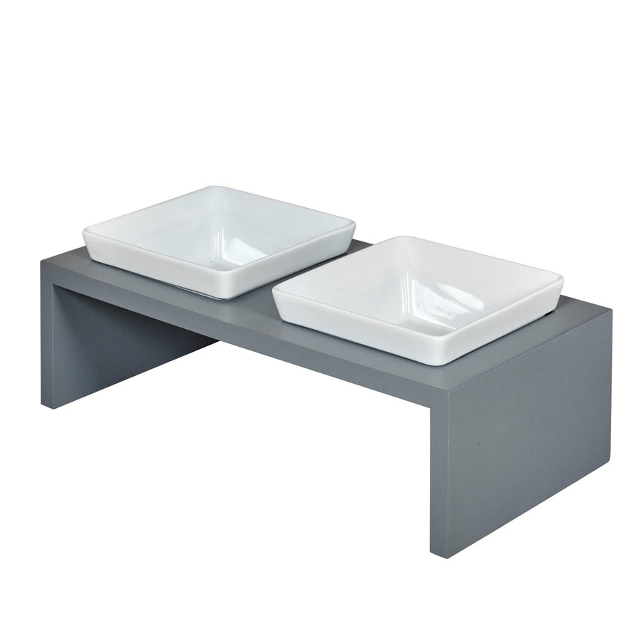 Modern Ceramic Pet Bowls with Wood Stand for Dogs & Cats