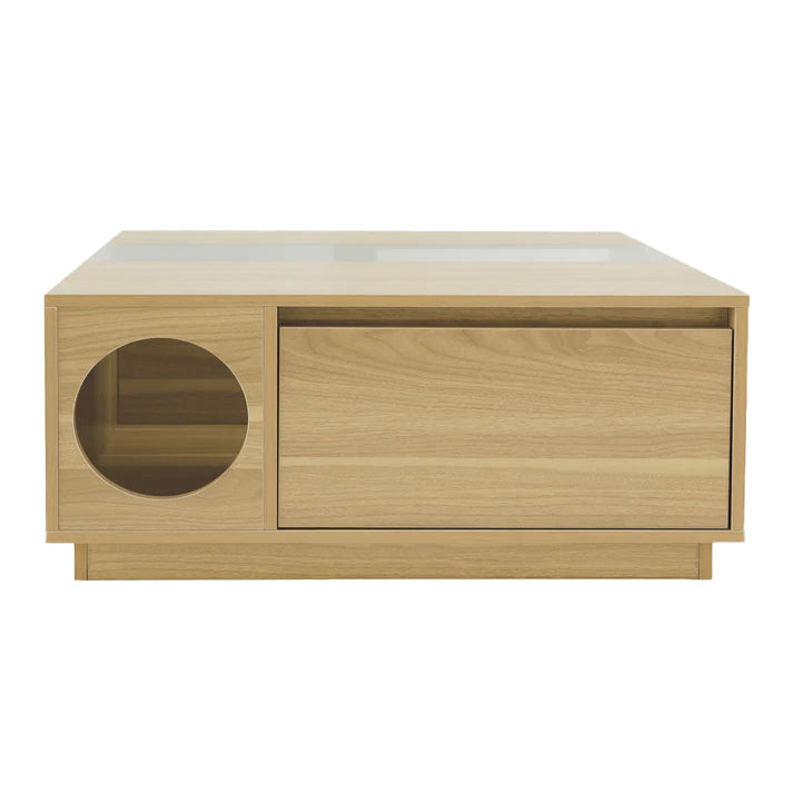 Cat friendly coffee table with hideaway