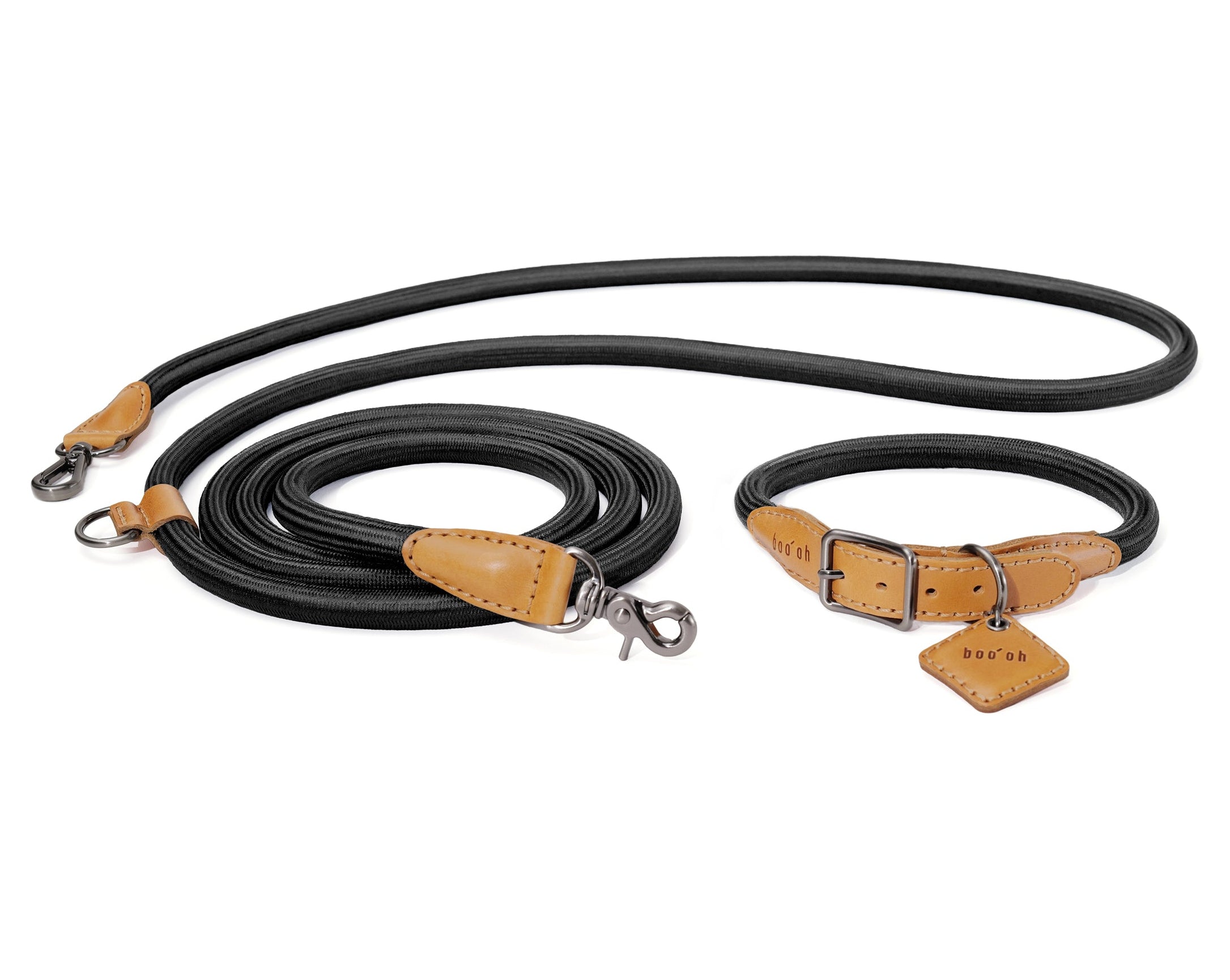 Luxury Leather Hands-Free Ray Dog Leash And Collar ID Tag Set