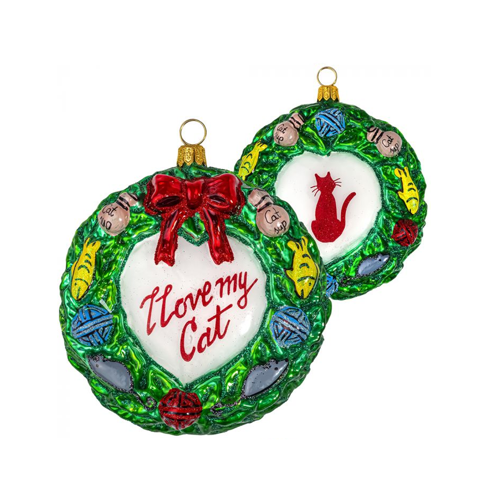 I Love My Cat Wreath| Christmas Ornament