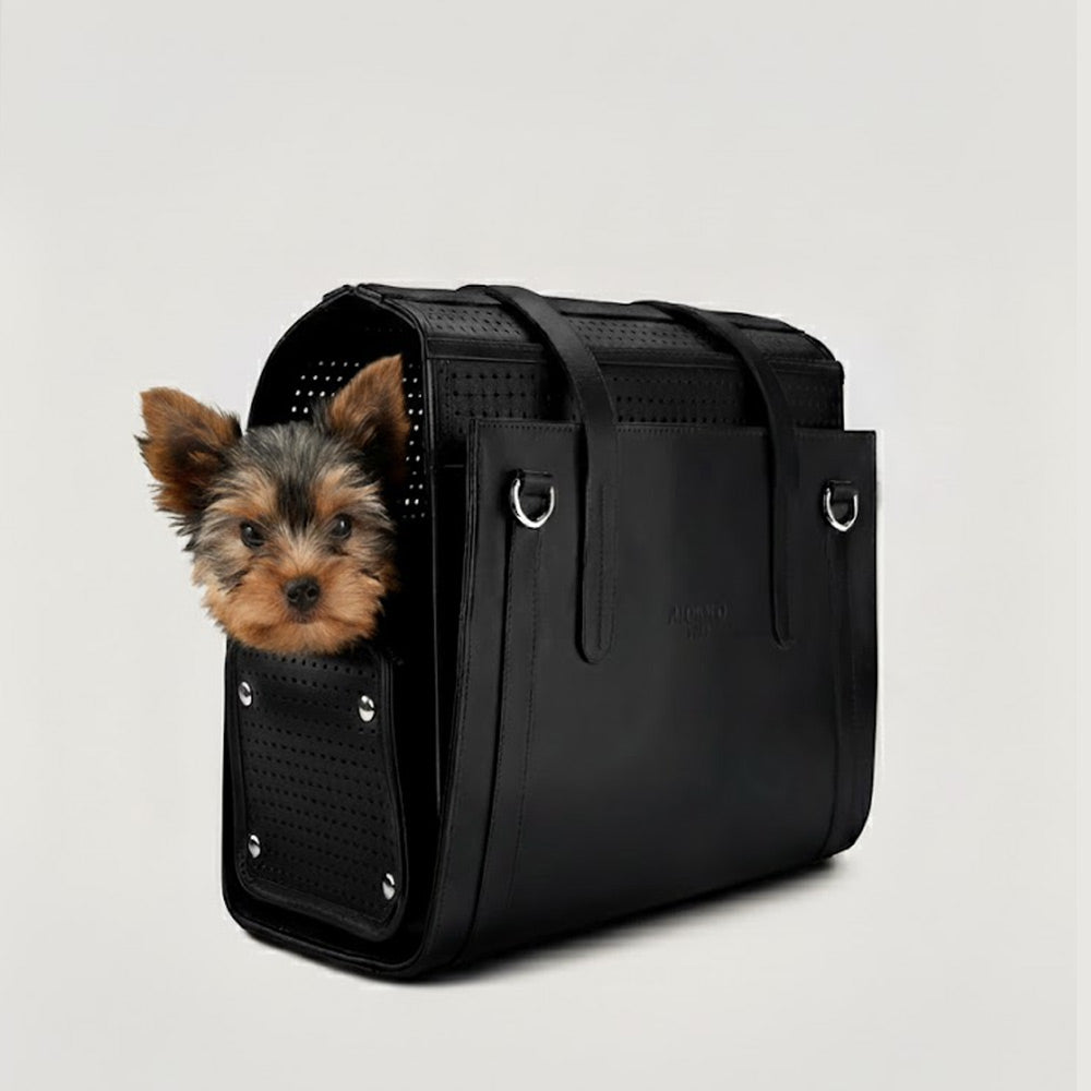 Leather Dog Carrier for Toy Breeds up to 6 lbs - Black