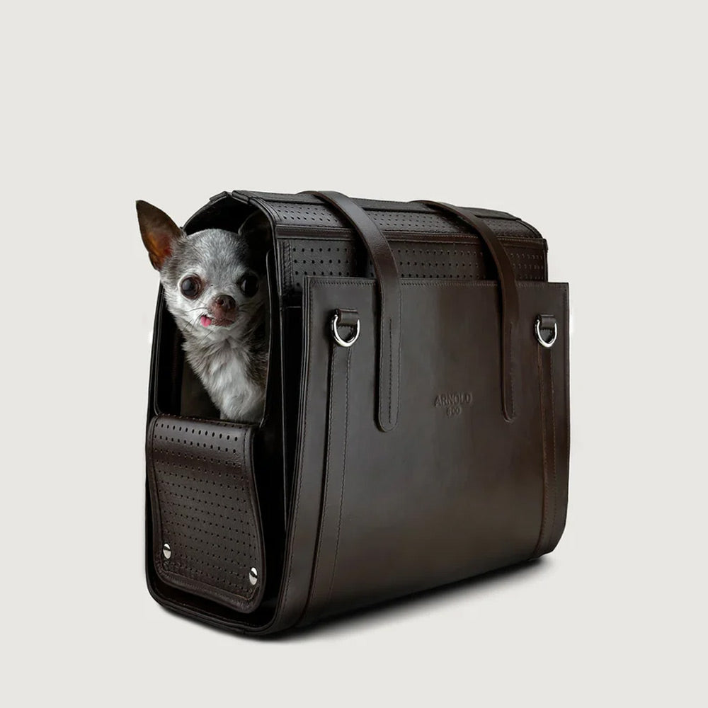 Leather Dog Carrier for Toy Breeds up to 6 lbs - Brown