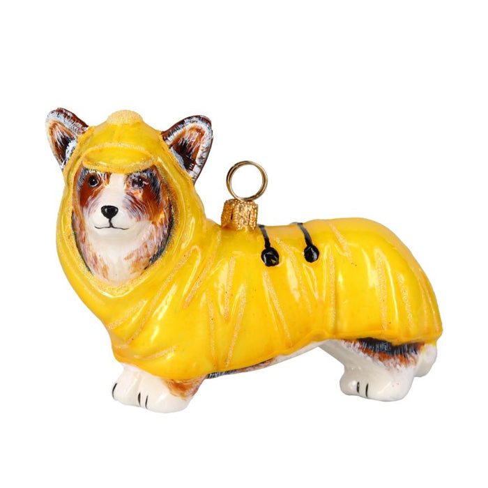 Pembroke Welsh Corgi Tri Color in Yellow Rain Slicker Christmas Ornament