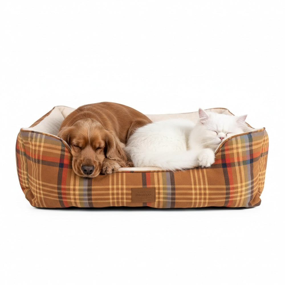 Pendleton Bolster Dog Bed – Plaid Cozy Kuddler with Washable 100% Cotton Cover