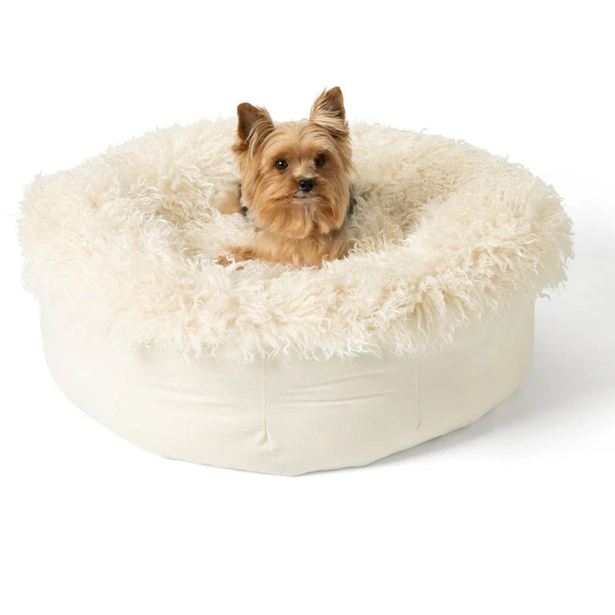PupPouf™ Luxe Faux Fur Donut Dog Bed For Tiny Dogs & Cats - Plush Sheep Ivory