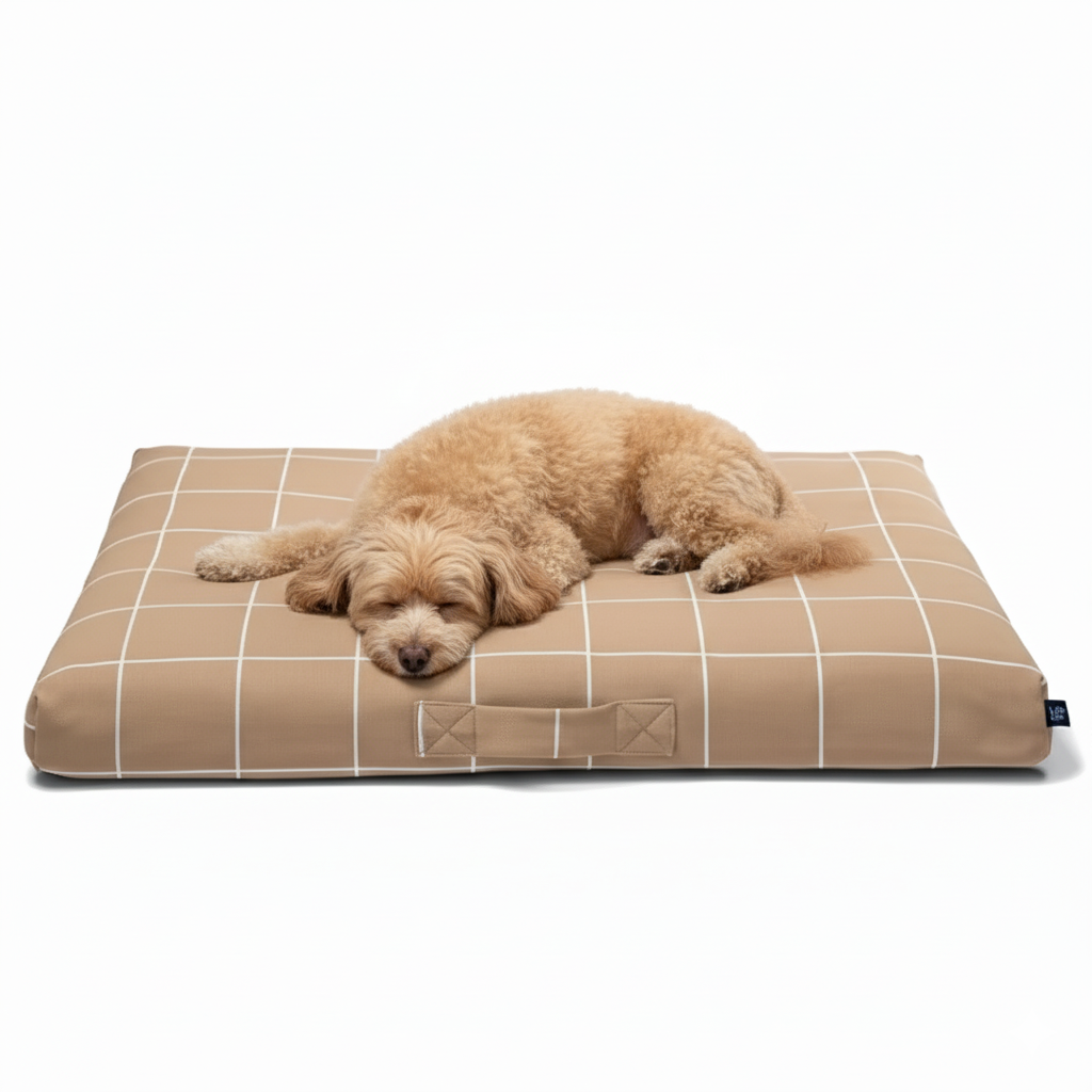 Tan Grid | Designer Dog Bed – Orthopedic, Washable & Removable Cover